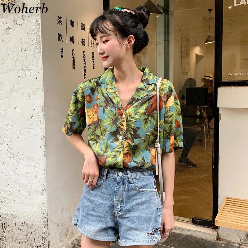 Woherb 2020 новая весенне летняя модная блузка с цветочным принтом женские блузки