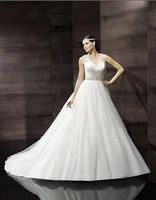 free shipping ball gown sheer illusion straps crystals v neck micro pleated beaded embroidered sash wedding dress 2016
