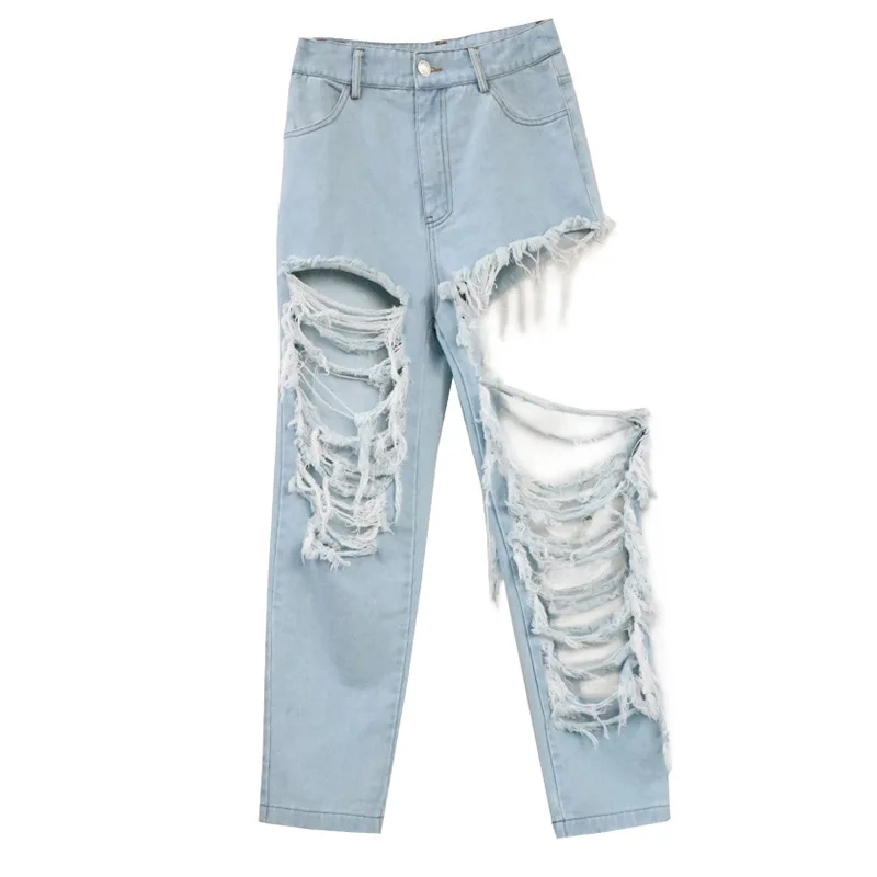 

Fashion women's exaggerated big hole wild beggar pants personality Joker wash water jeans women tide