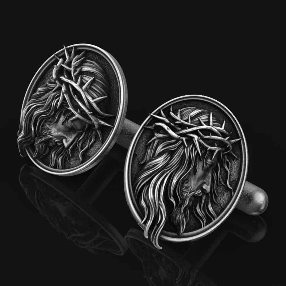 

Christian Jesus Cuff Links Round Men's Cufflinks Religious Jewelry Baptism Gifts for Father Groomsman Boyfriend Husband