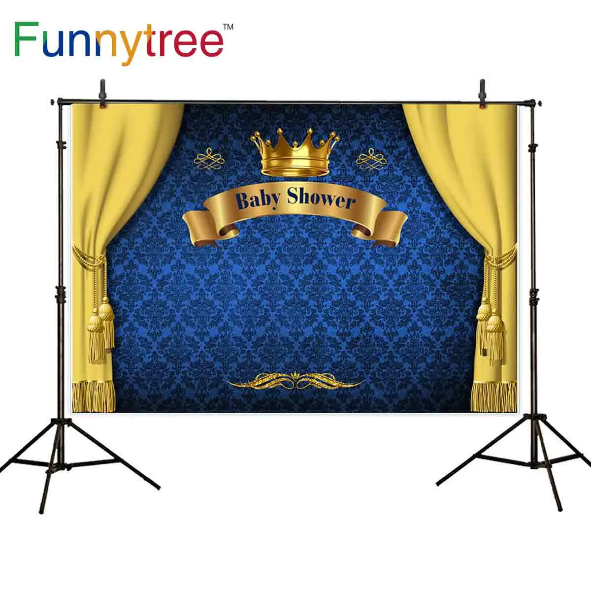 Фон для фотосъемки с изображением мальчика Funnytree Baby Shower Prince занавеска синей