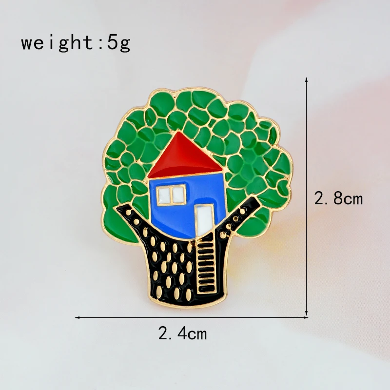 Эмалированные булавки в виде домика с мультяшным деревом для детской пуговицы