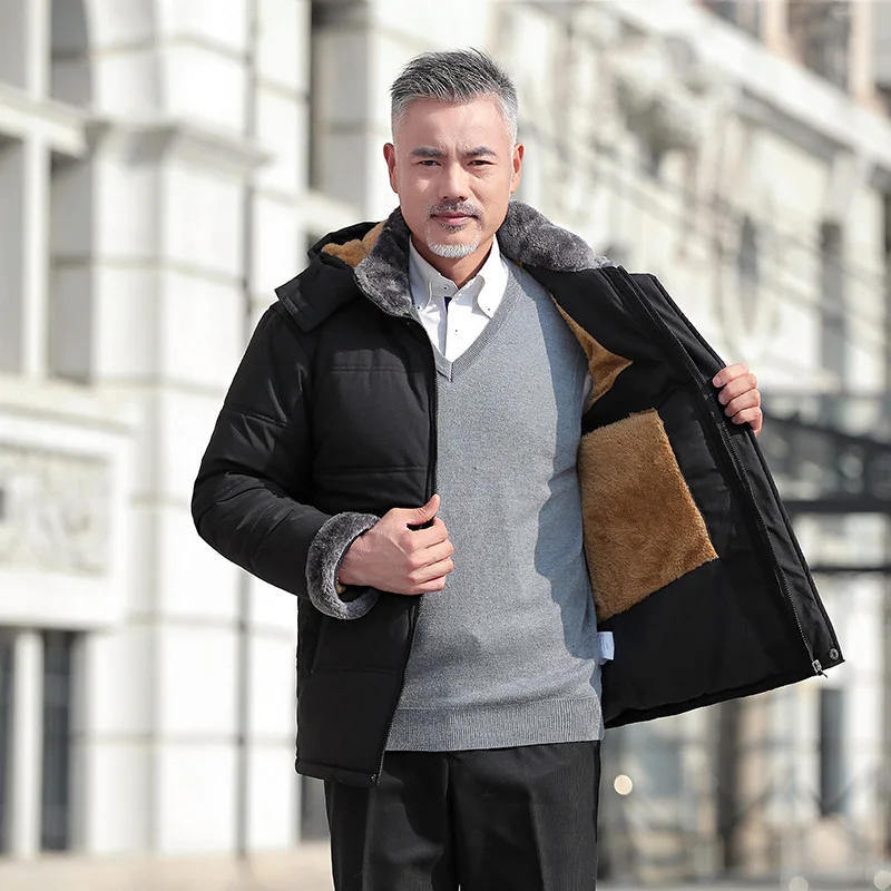 2019 зимняя теплая куртка Мужская свободная длинная с капюшоном кашемировая