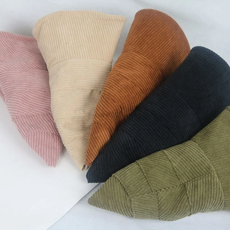 Осенне зимняя Вельветовая Панама для мужчин и женщин однотонная с широкими