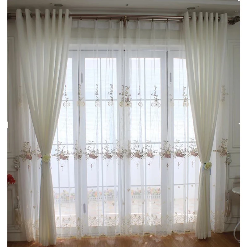 Luxury Lace Blue Embroidered Curtains Sheer For Living Room Pink-purple Romantic Princess Window Screen Kitchen Tulle Drapes | Дом и сад