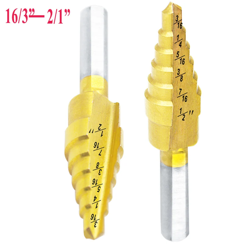 Ступенчатое сверло из быстрорежущей стали с титановым покрытием 4 шт. для