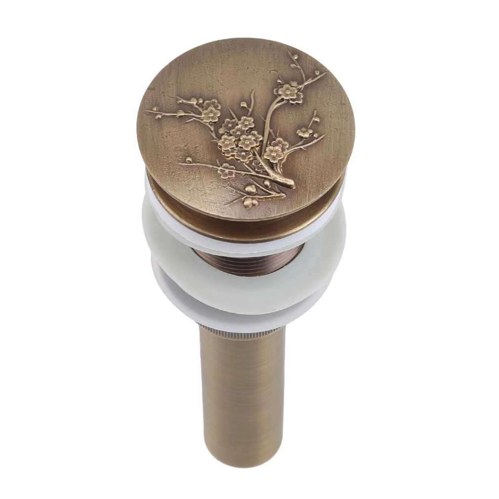 

Bathroom Lavatory Basin Sink Pop Up Drain With Round Carved Cover Brass Overflow Vanity Sink Waste Drainer