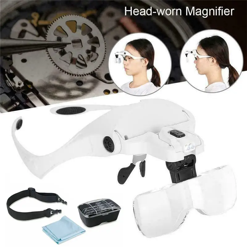 

5 Lens Loupe Eyewear Magnifier With Led Lights LampInterchangeable Lens 1.0X/1.5X/2.0X/2.5X/3.5X Wearing Magnifying Glasses