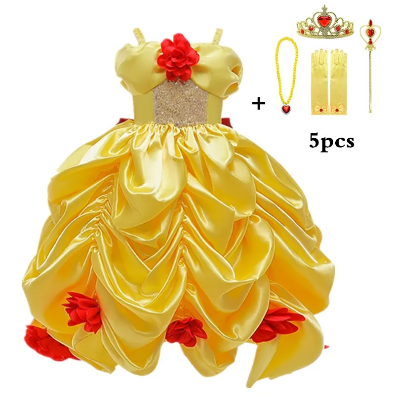 

2020 Girl Summer Cosplay Princess Dresses for Girls Christmas Birthday Party Clothes Magic Stick Crown Gloves kids Costume