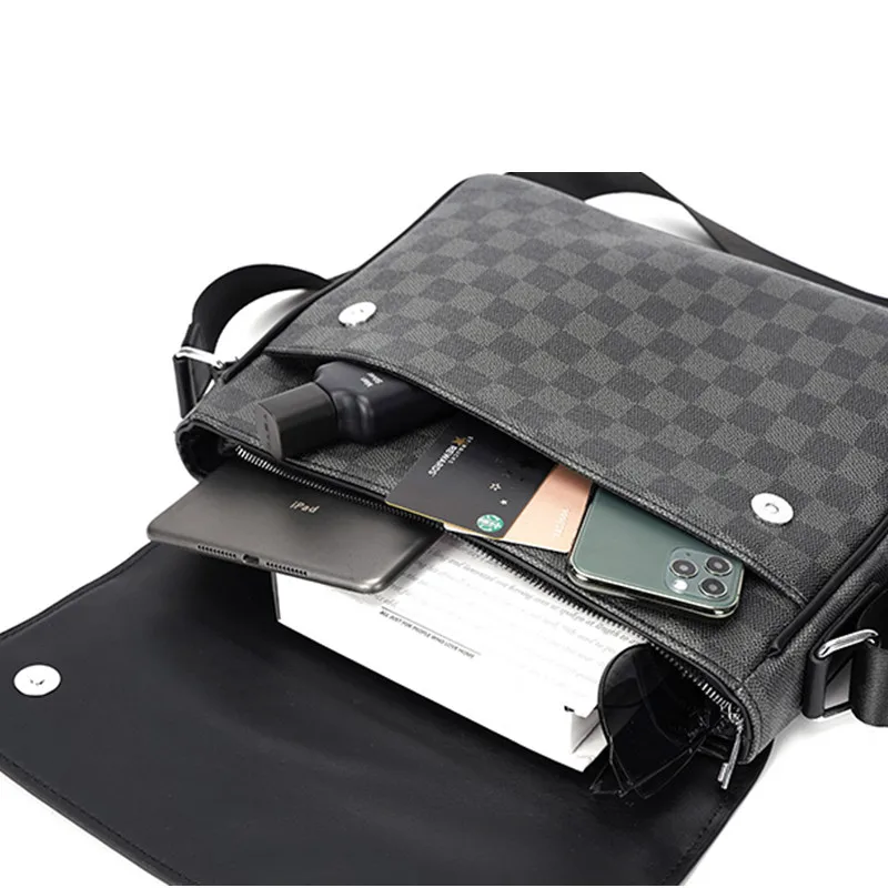 

Men's Business Shoulder Bag Vintage Plaid Handbag Pu Leather Briefcase Messenger Bag for Men Casual Male Laptop Crossbody Bag
