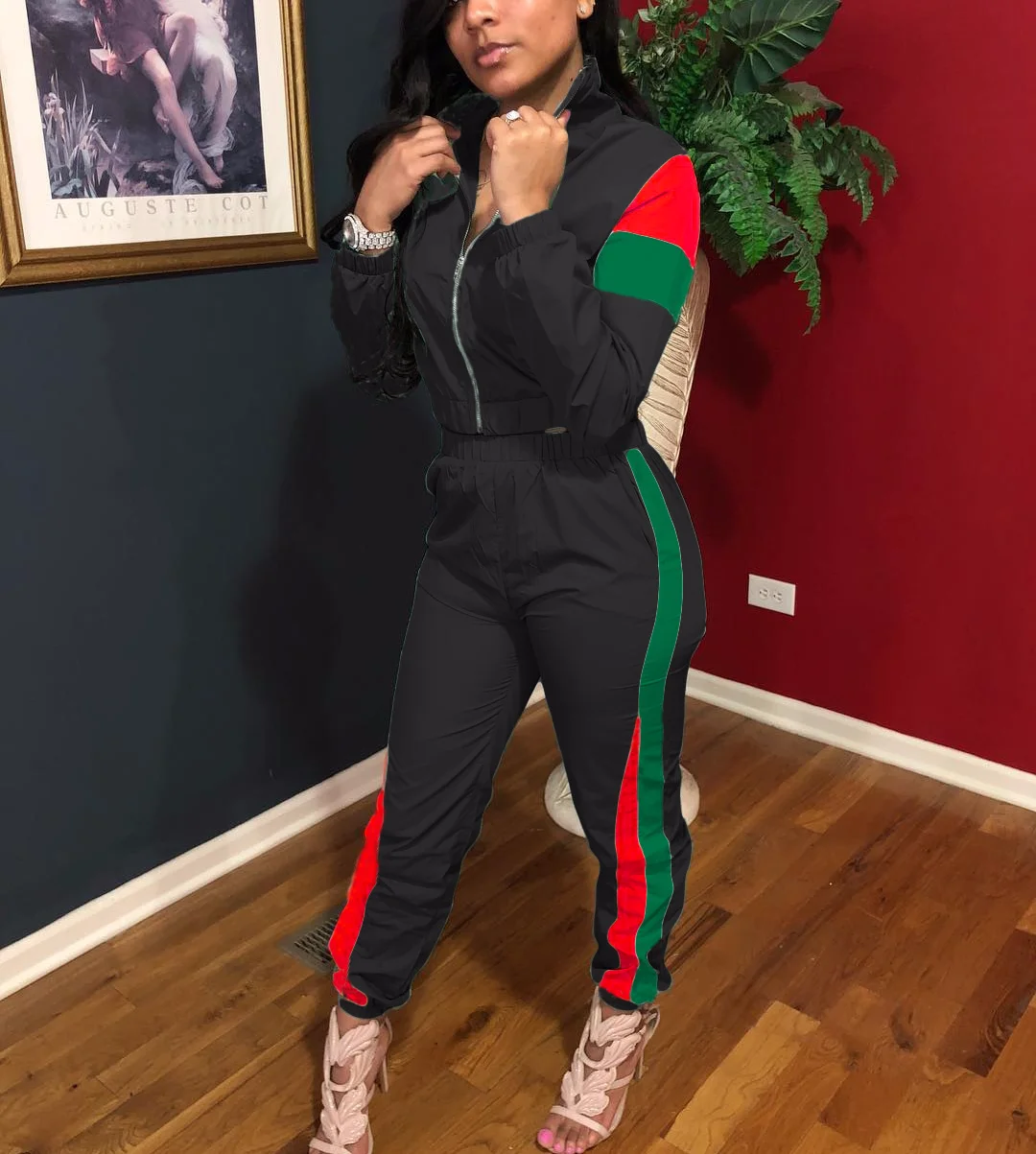 Женский спортивный костюм на молнии повседневный комплект из двух предметов в