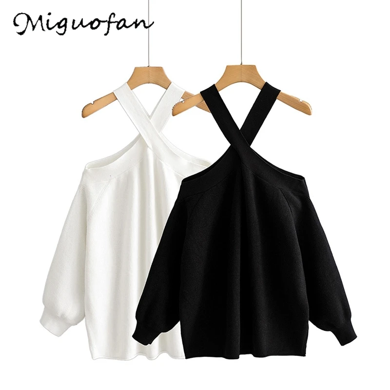 Miguofan сексуальный свитер с открытыми плечами свитера для женщин модный вязаный