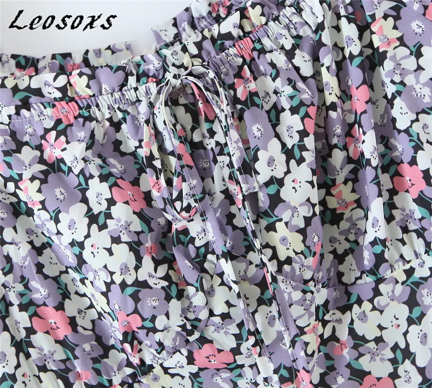 

Leosoxs French elegant floral print women dress vintage square collar Short sleeve high waist slim dresses 2021spring summer new