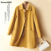pearl button double sided cashmere coat womens mid length 100 pure wool 2021 autumn and winter new slim high end woolen coat