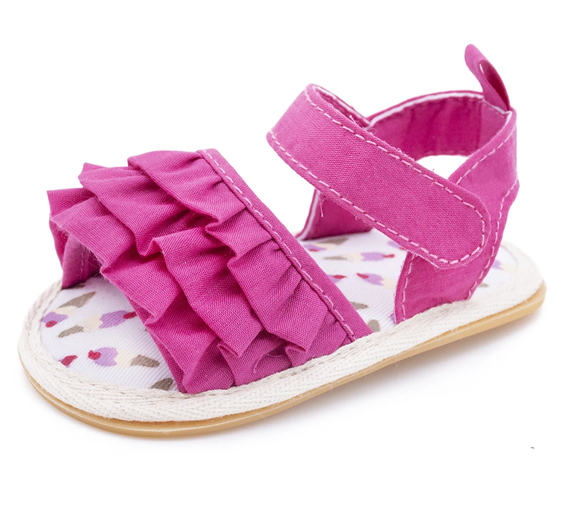 rubber sole rose red Обувь для маленьких девочек; сандалии на плоской подошве для малышей; Высококачественная обувь на мягкой резиновой подошве с нескользящей подошвой; летняя кружевная обувь с цветочным узором для малышей; обувь для первых шагов - Цвет: rubber sole rose red