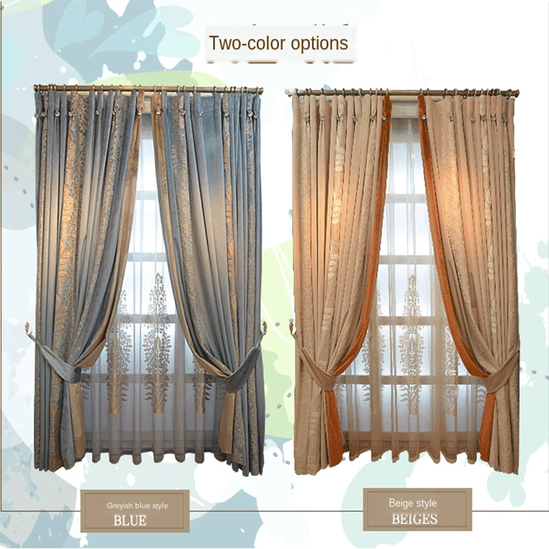 

Luxury Splicing Chenille Beautiful American Luxurious French Curtains For Living Room Bedroom Blackout Classical Velvet Rideau 6