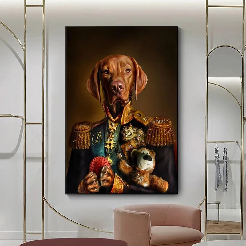 

Dog in Military Uniform Canvas Paintings on the Wall Art Posters And Prints Classical Animals Dog General Art Pictures Cuadros