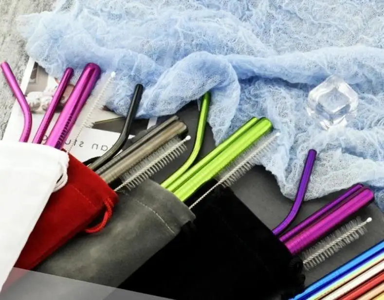 

Stainless Steel Drinking Straws 10 Colors 5pcs/set Straight Bend Colorful Rainbow Reusable Bra Tea Straws Wholesale