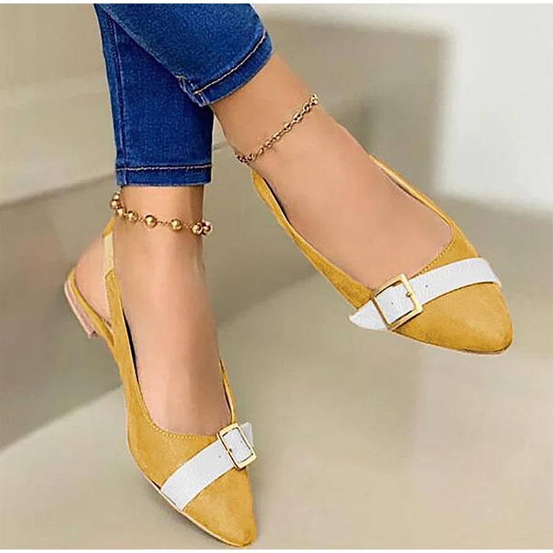 

Women Autumn Shoes Pointed Toe Back Strap Ladies Flats Shallow Suede Lesther Women's Loafers 2021 Mix Colors Sexy Female Shoes