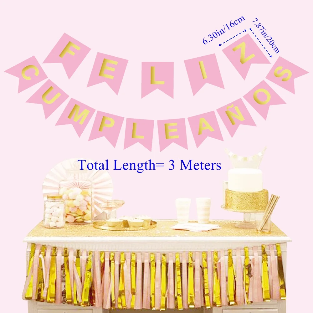 Праздничное украшение для вечеринки FELIZ CUMPLEANOS золотой фольгированный розовый