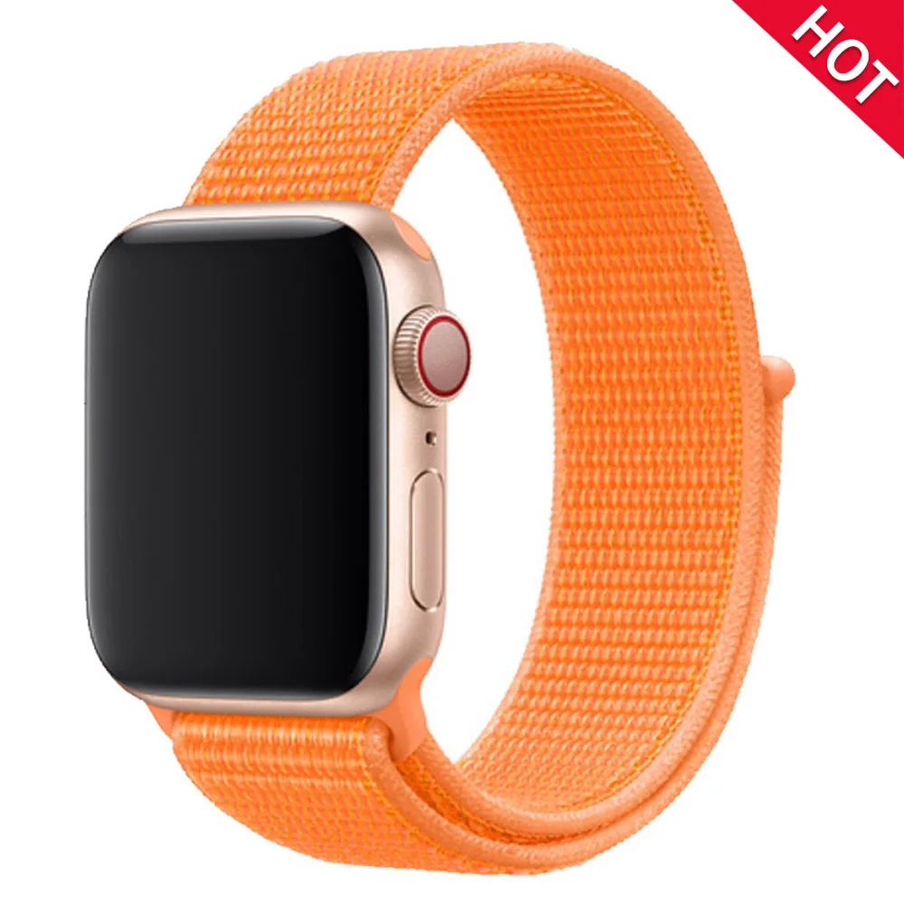 Band For Apple Watch Series 5 4 3 2 1 38MM 42MM watchband Breathable Nylon Strap Sport Loop for iwatch Bracelet 40MM 44MM - Band Color: papaya