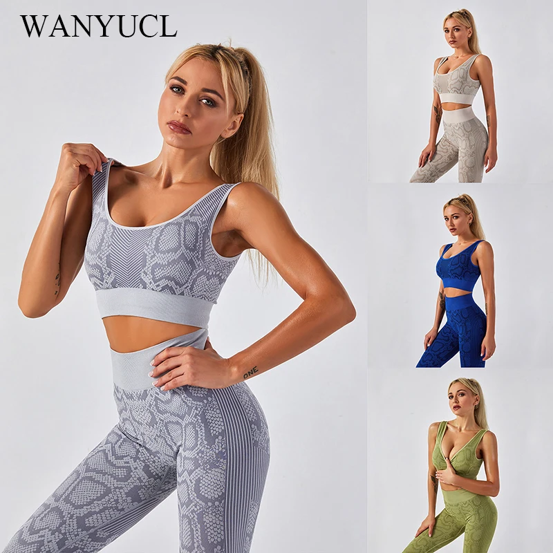 Комплект для йоги WANYUCL из 2 предметов с принтом змеиной кожи женские штаны высокой