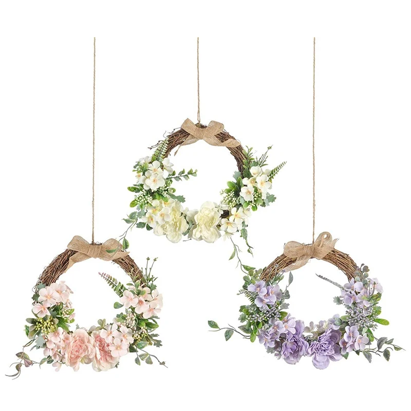 

Floral Hoop Wreath Set of 3 Artificial Rose Flower with Greenery Leaf Vine Wreaths Hanging Hoop Wreaths for Front Door