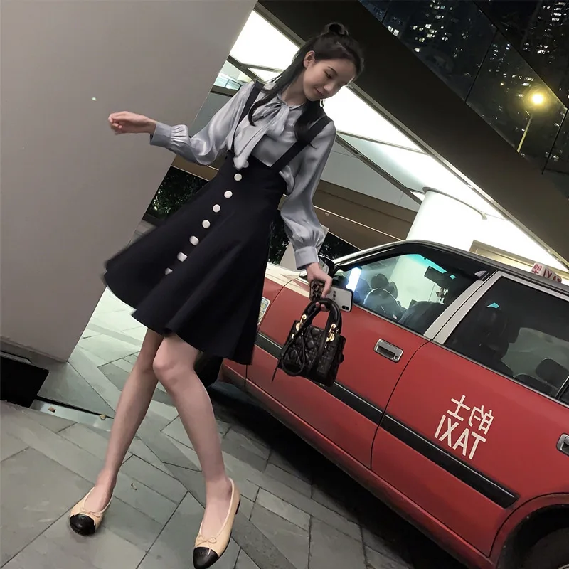 Женская Однотонная рубашка с рукавами-фонариками бантом и кисточками юбка на