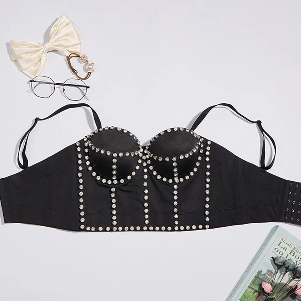 

Tank Top Western Style Sexy Fashion High Street Diamond Fish Bone Short Solid Color Beading Design Hipster Hot Sale