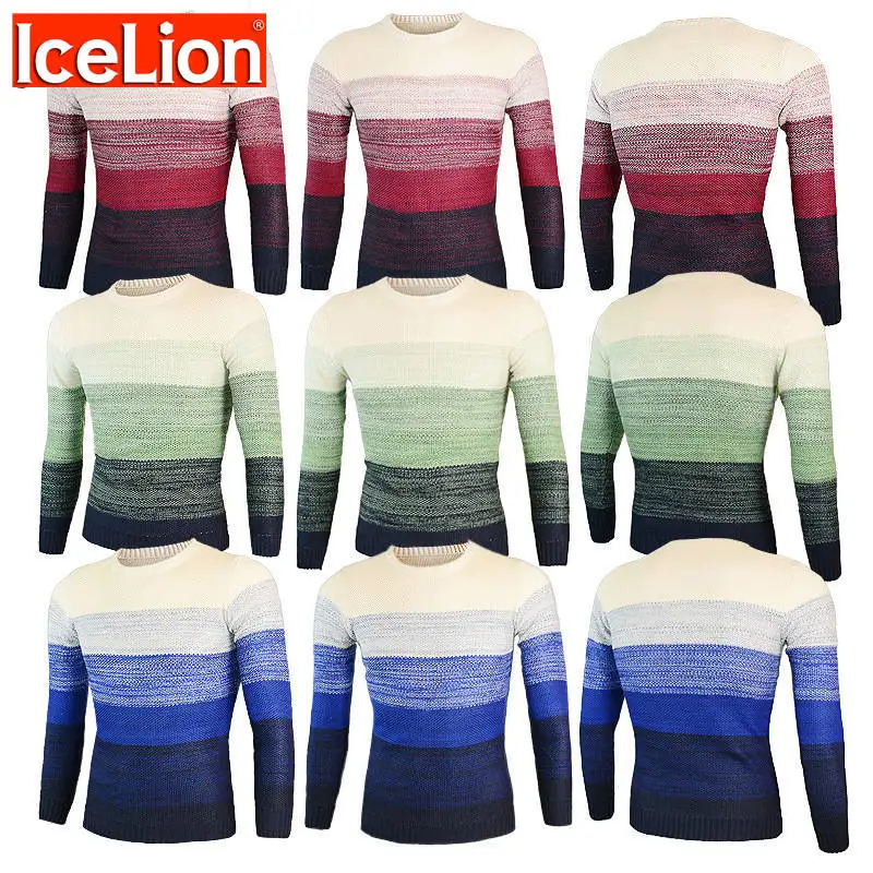 Футболка мужская в полоску с длинным рукавом и круглым вырезом осень 2021 | Мужская