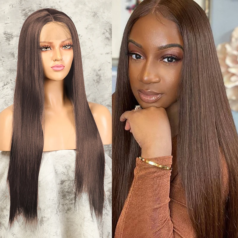 

Chocolate 26''180density Natural Brown Lace Front Wigs for Women 6 Color Synthetic Hair Glueless Lace Wigs with Natural Hairline