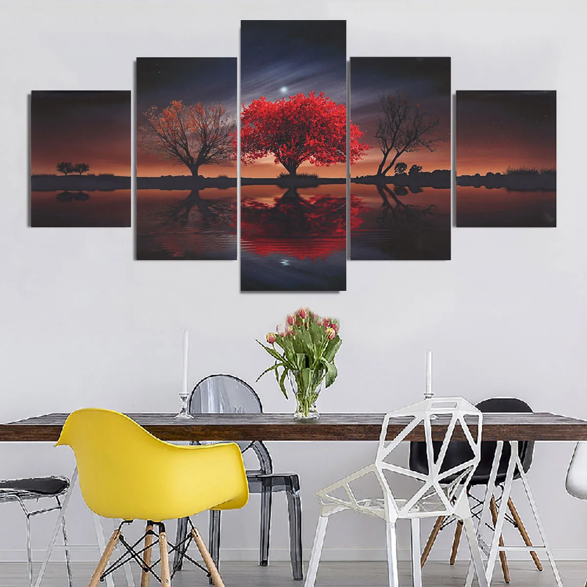 

Nordic Style Landscape Poster 5 Piece Red Tree Canvas Printing Wall Art Decorative Painting Picture for Bedroom Living Room