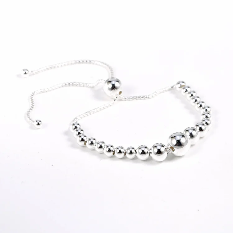 Новинка реальная яркость серебряный браслет нитка бусин скользящий