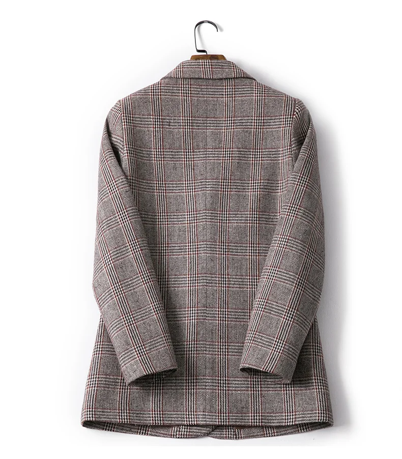 

Women Elegant Vintage Long Sleeve Plaid Print Outerwear Notched Collar Office Lady Korean Style Casual Tops Blazer Femme 2020