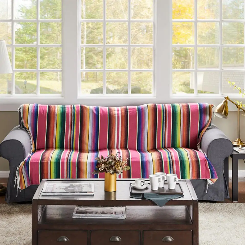 Мексиканский стиль искусственный радужный узор хлопковая цветная полоска шаль