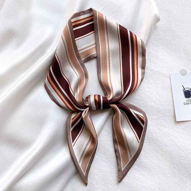 

New Spain Silk Scarf Women Blue Striped Line Long Thin Scarves Office Lady Shawl Bandana Muslim Hijab Bag Dress Foulard 100*10cm