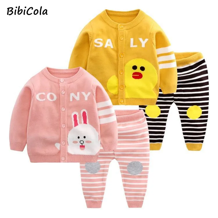 

Spring&Autumn Baby Girl/Boy Set Wool Knitted Cotton Sweater Clothing Sets Infant Warm Pullover Pants Suit Newborns Sweater Suit