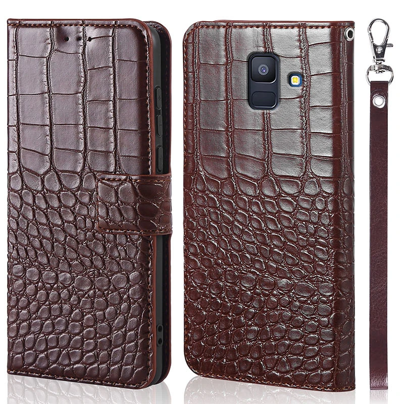 

Leather Flip Phone Case for Samsung Galaxy A6 2018 a600 Crocodile Wallet Bag for Samsung A6 2018 magnet phone case