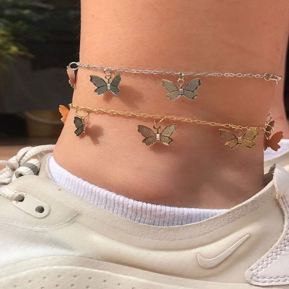 

2020 new metal butterfly anklet bohemian style ladies fashion simple net celebrity jewelry factory wholesale