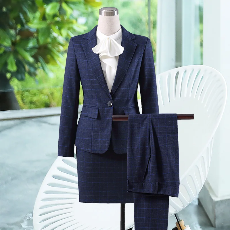 IZICFLY Autumn Spring High-End Plaid Office Women Blazer With Trouser Business Interview Elegant Pants Suits Outfit Work Wear
