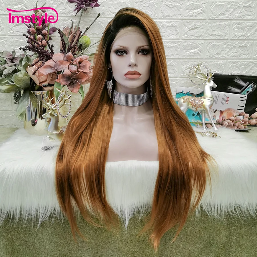 

Длинный синтетический парик Imstyle для женщин, парик со светлыми и золотыми прямыми волосами, термостойкий, из волокна, для повседневного Косп...