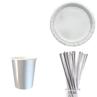 high grade disposable tableware sets silver paper platescupsstraws iridescent wedding birthday party rainbow dish