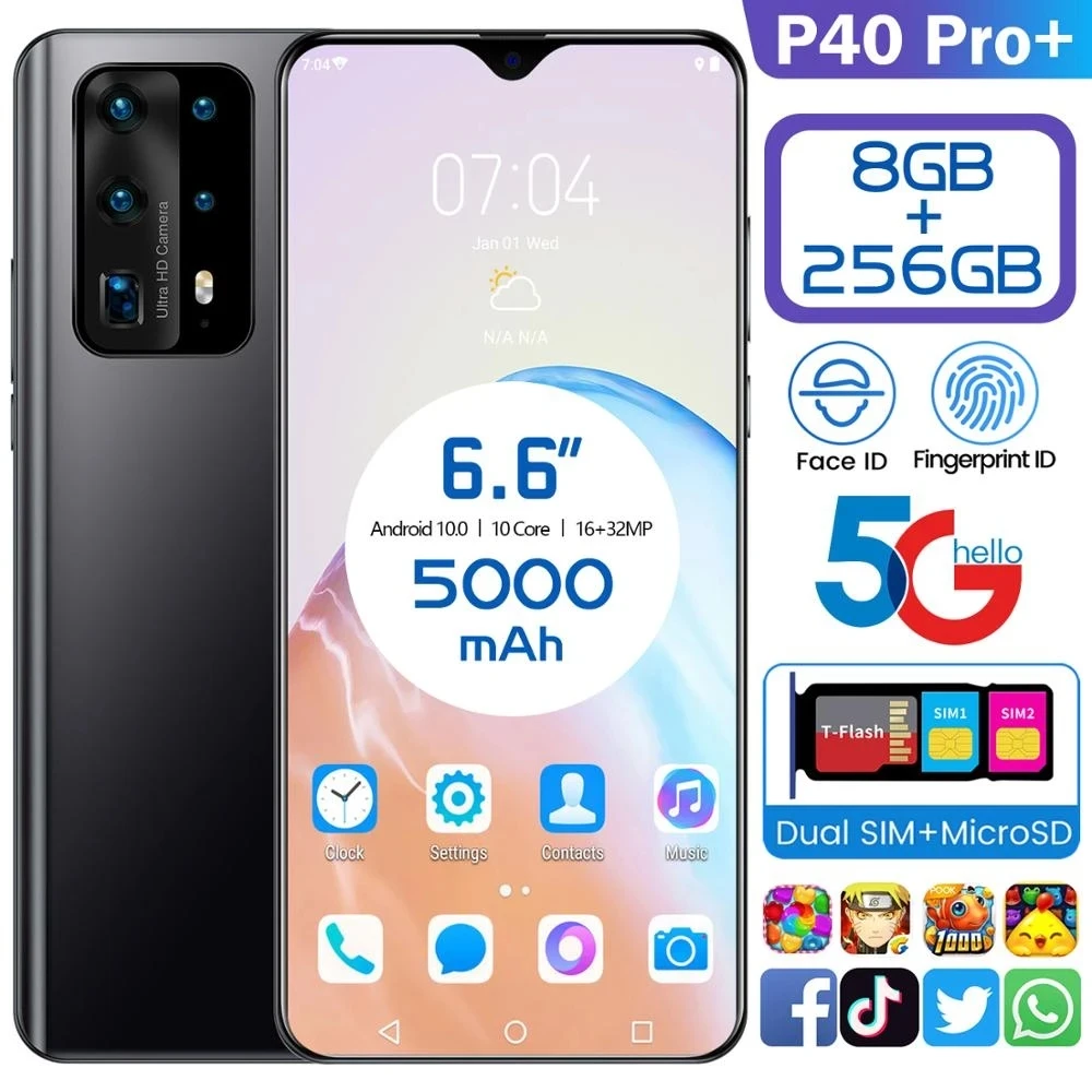 

Cell Phone Hauwei P40 pro Android Smart Phone 12+512GB Telephone 5000mAh Battery 6.6 inch 4G Global Version Mobile Phone