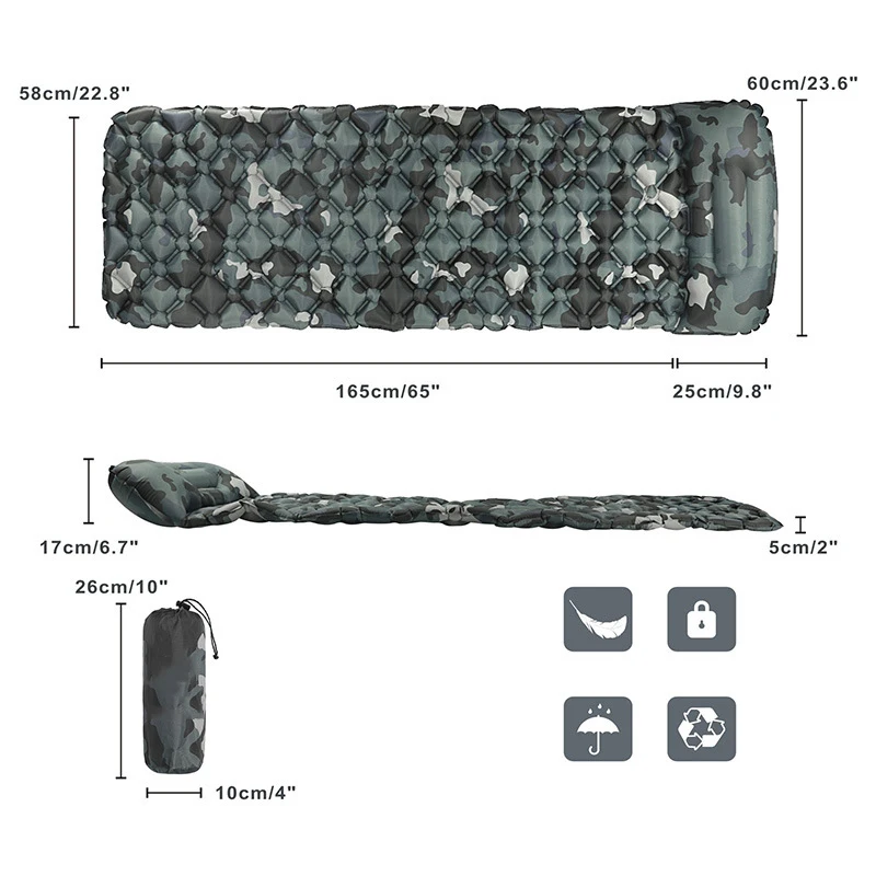 Сверхлегкий надувной коврик для сна с быстрым наполнением кемпинга подушкой