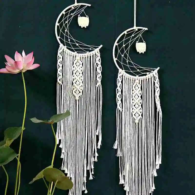 Гобелен с белыми кисточками в виде звезд/Луны/Совы домашняя Свадебная богемная