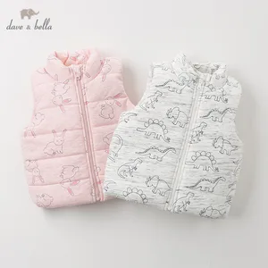 DB12519 dave bellaзимнее Детское пальто унисекс на молнии с милым рисунком из мультфильма; детский модный жилет без рукавов унисекс