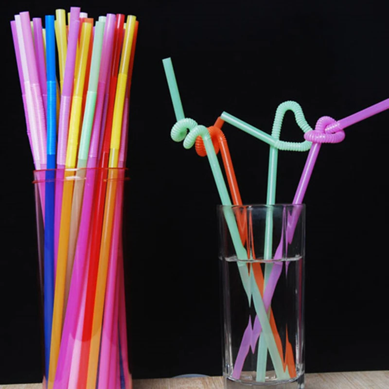 

100 шт., флуоресцентные пластиковые гибкие трубочки для напитков