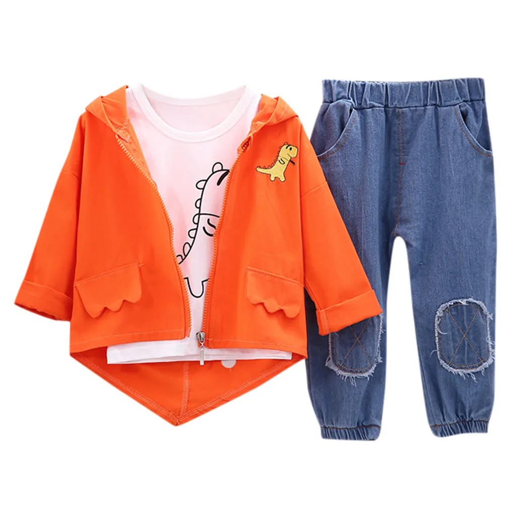 Комплект одежды для маленьких мальчиков из 3 предметов пальто динозавр с