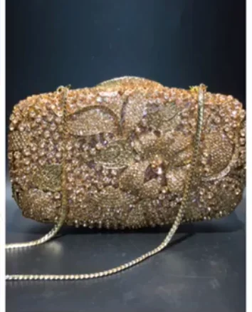 

XIYUAN Dazzling Women Gold Color Clutch Bag Evening Bags Wedding Cocktail Crystal Purses and Handbags Bridal Minaudiere Bag Gift