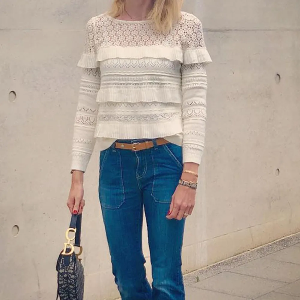 Bomdeals французский шикарный мохер полушерстяной выдалбливают Вязанный свитер